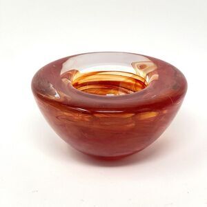 Kosta Boda Atoll Art Glass Votive Tea Light Candle Holder Red Swirl Sweden